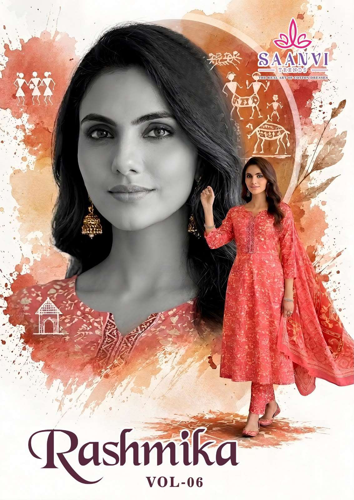  SAANVI TRENDS RASHMIKA VOL 6 COTTON PRINT READY MADE ANARKALI GOWN STYLE SUIT