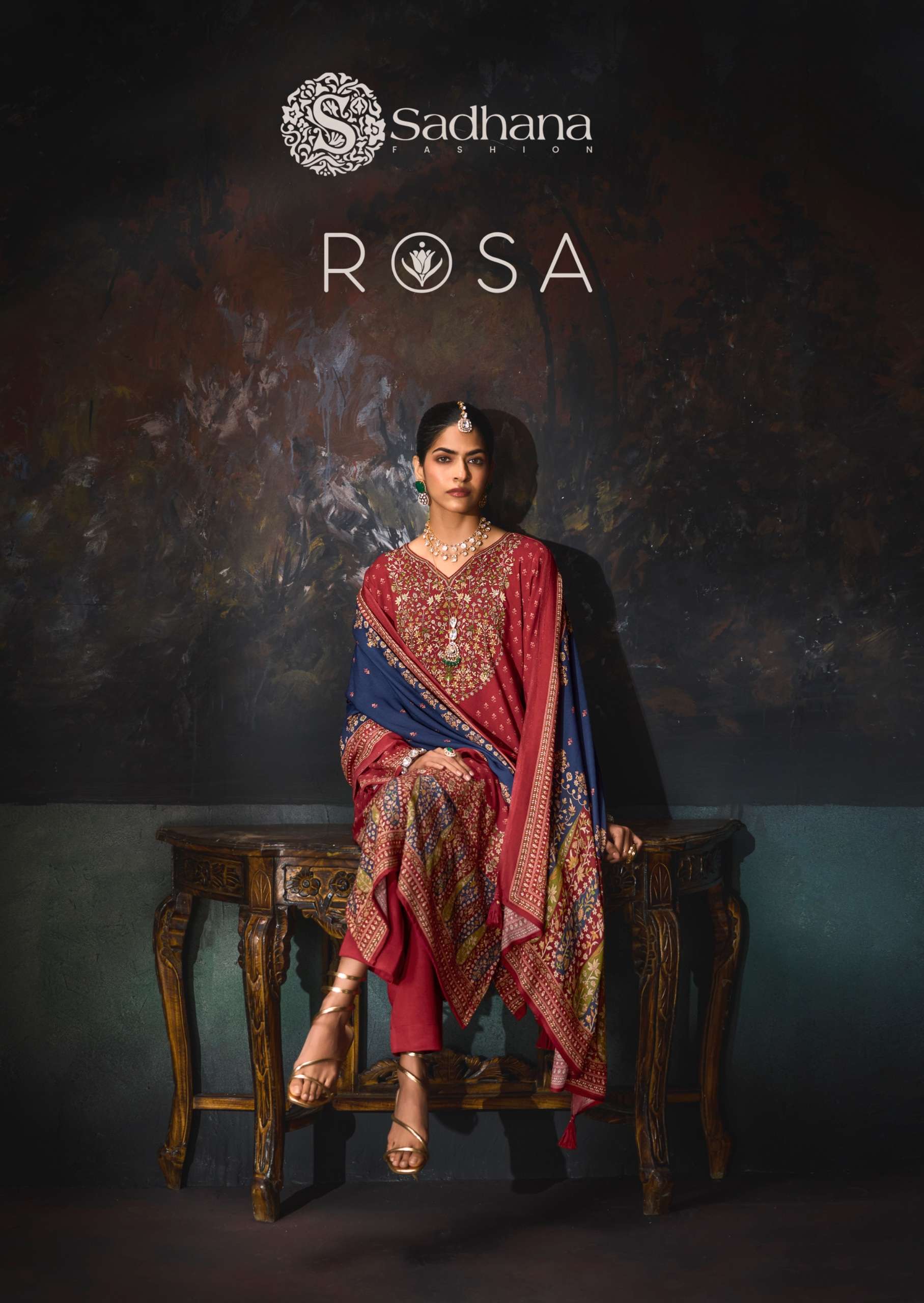 SADHANA FASHION ROSA PASHMINA DIGITAL PRINT WITH DESIGNER WORK SUIT