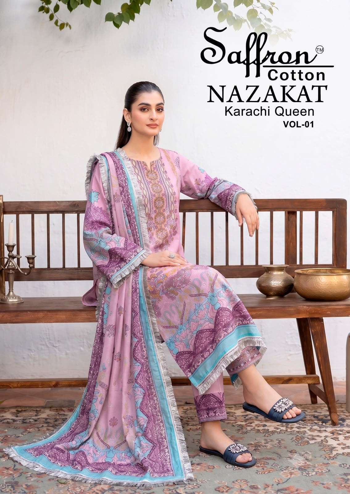SAFFRON COTTON NAZAKAT KARACHI QUEEN VOL 1 COTTON DIGITAL STYLE PRINT SALWAR SUIT