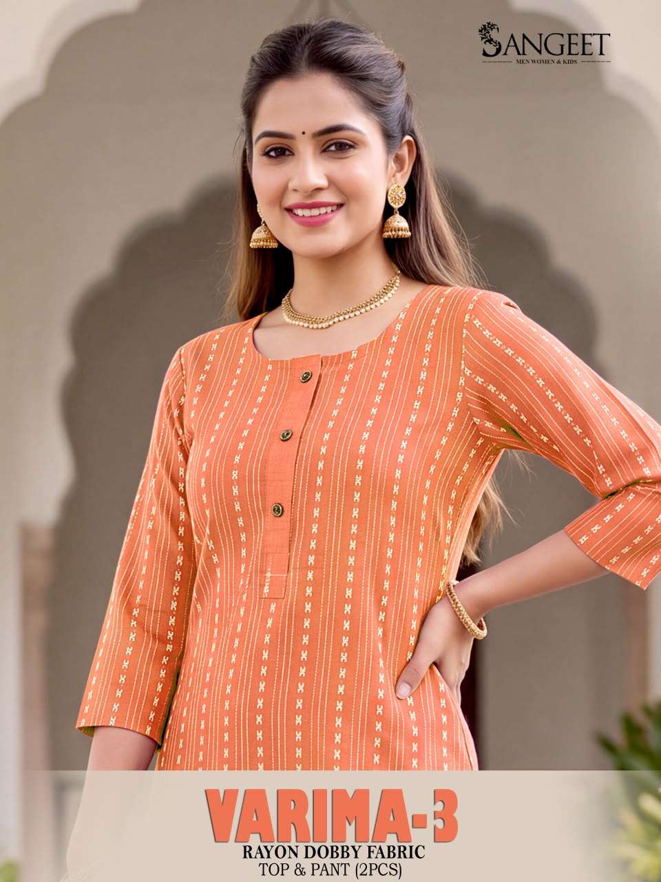 SANGEET VARIMA VOL 3 RAYON FANCY WORKS LADIES KURTI WITH PANT PAIR 