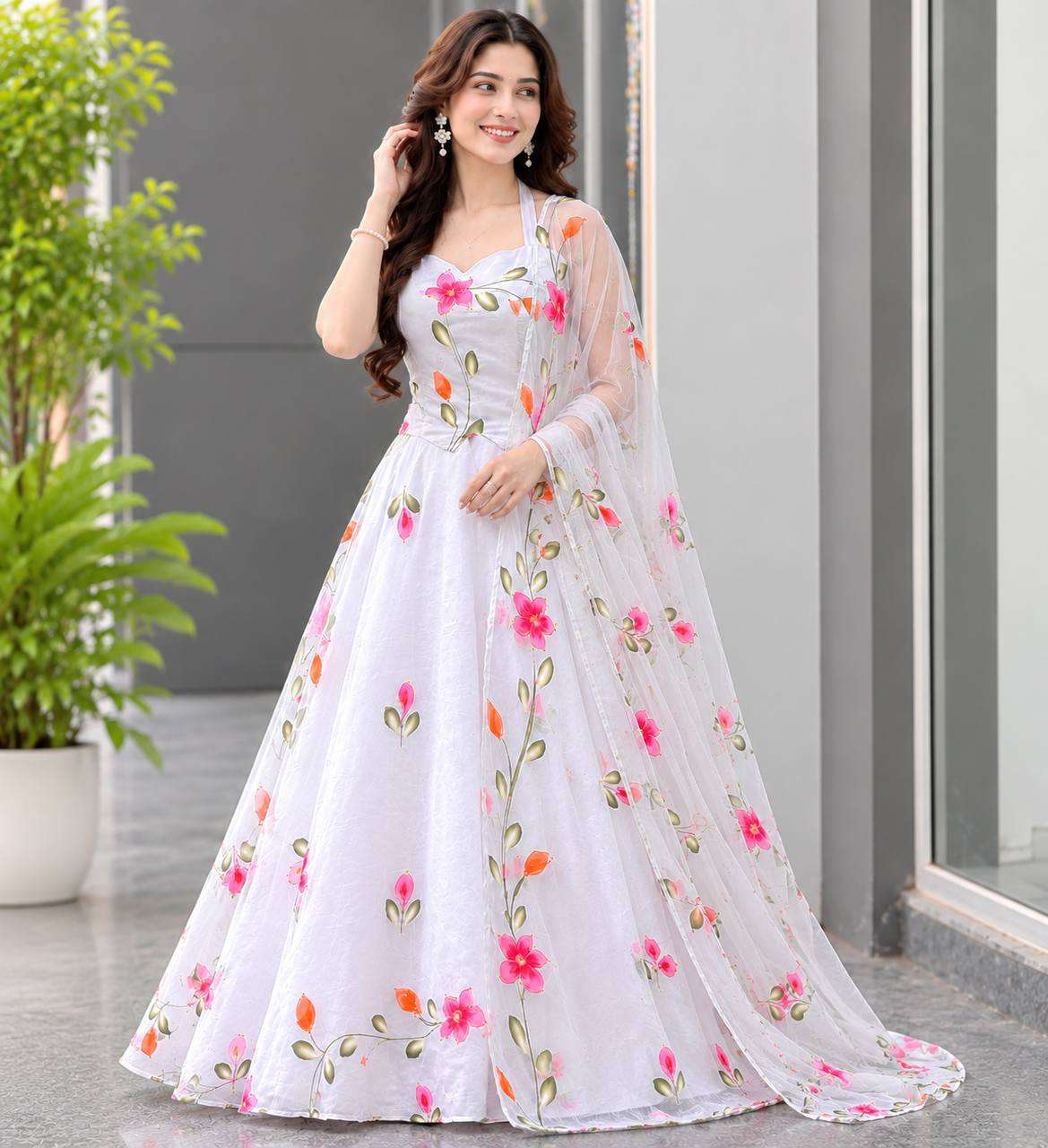 SC 357 ORGANZA PRINTED BEAUTIFUL DESIGNER LOOK WEDDING FUNCTION WEAR LEHENGA CHOLI 