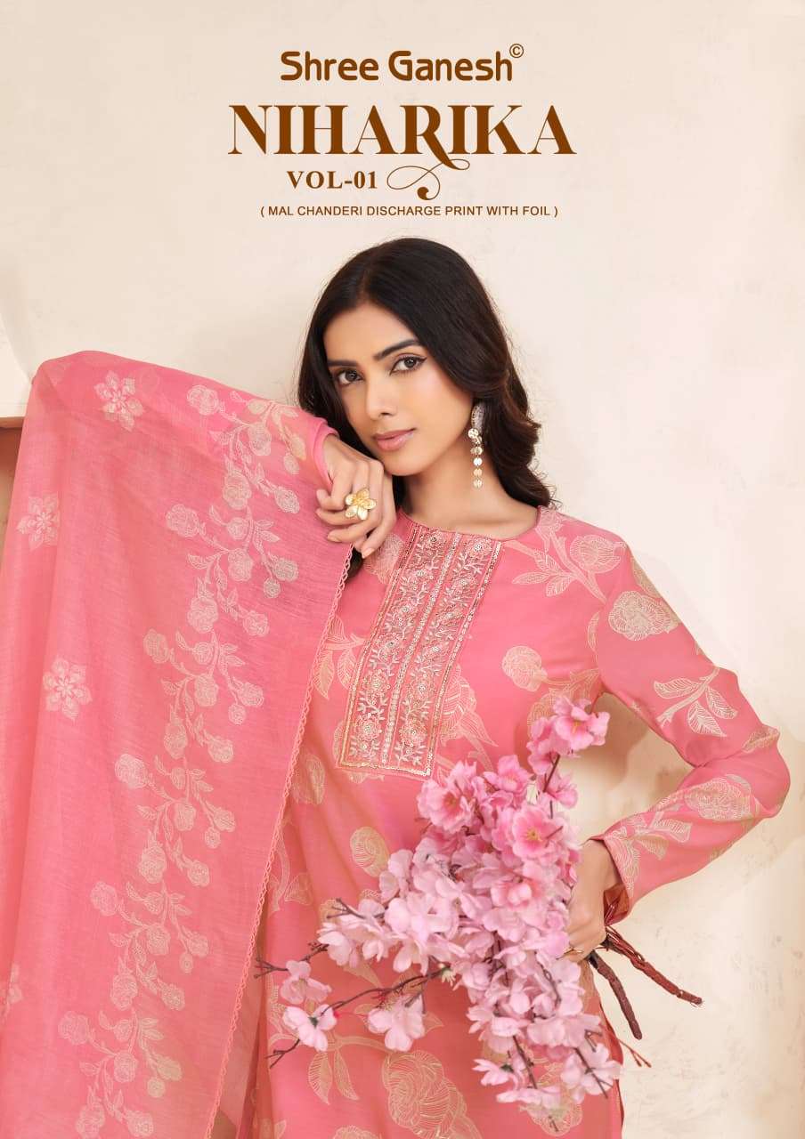 SHREE GANESH NIHARIKA VOL 1 CHANDERI SILK KURTI BOTTOM AND DUPATTA SET 