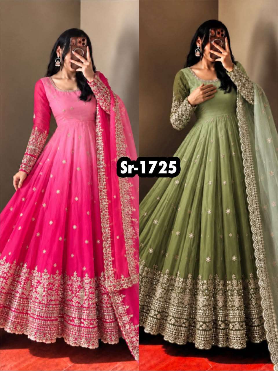 SR 1725 SHADED GEORGETTE FABRIC BEAUTIFUL DESIGNER LOOK PARTY WEAR ANARKALI GOWN STYLE SUIT 