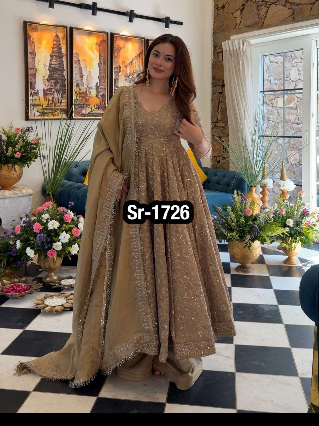 SR 1726 CRUSH FABRIC BEAUTIFUL DESIGNER WEDDING FUNCTION WEAR GOWN DRESS