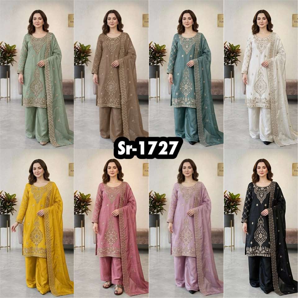 SR 1727 SILK SEQUENCE EMBROIDERY DESIGNER WORK FESTIVE WEAR LADIES SUIT
