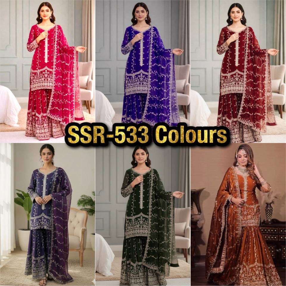SSR 533 SILK SEQUENCE EMBROIDERY DESIGNER WORK FESTIVE WEAR SUIT