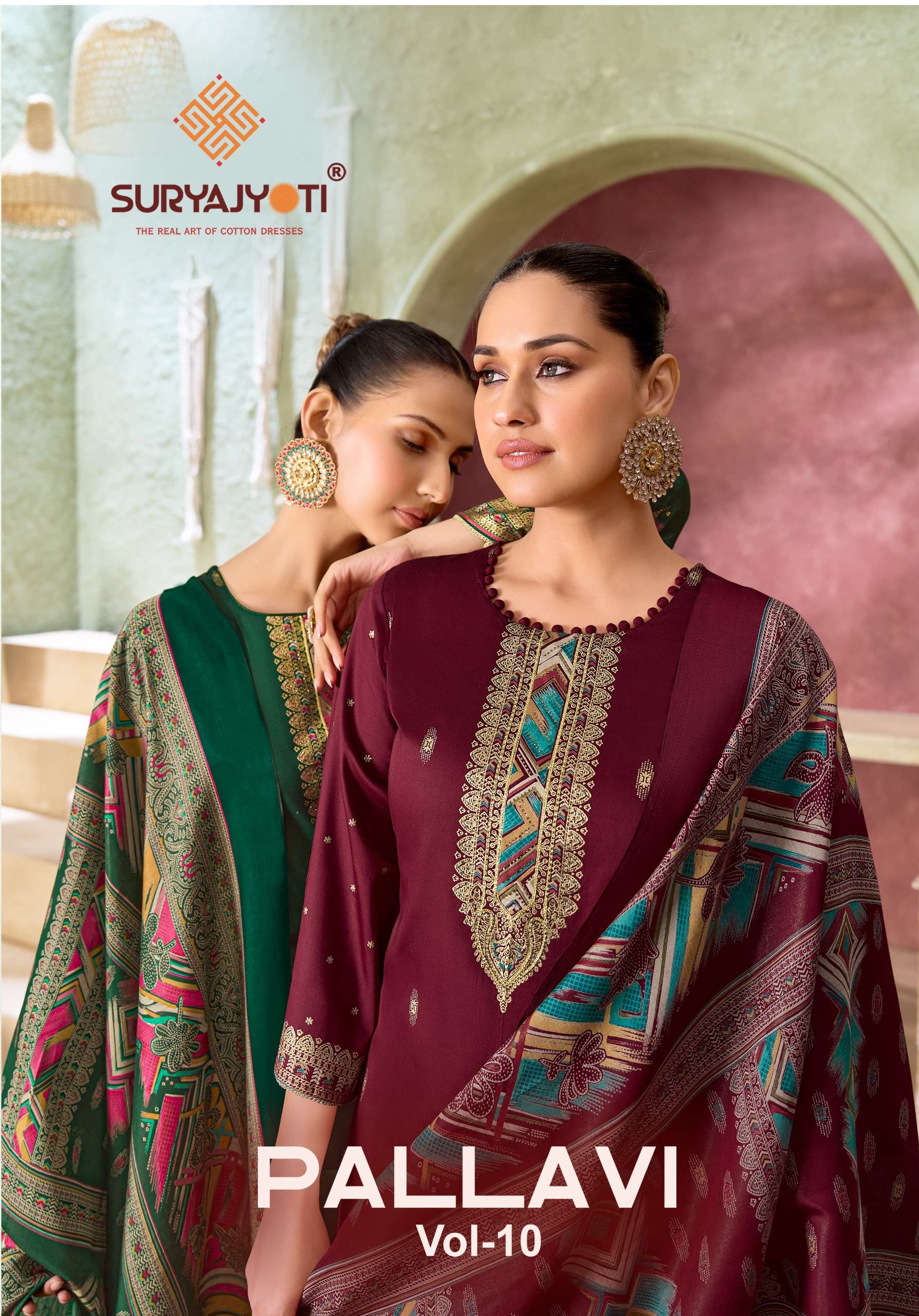 SURYAJYOTI PALLAVI VOL 10 JAM SATIN PRINT WITH FANCY WORK SUIT 