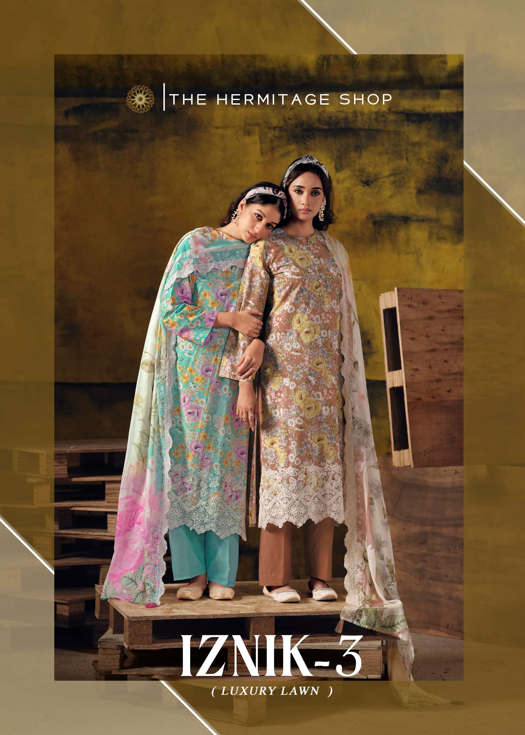 THE HERMITAGE SHOP IZNIK VOL 3 LAWN COTTON DIGITAL PRINT WITH FANCY WORK SUIT