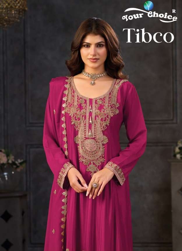 YOUR CHOICE TIBCO CHINON HEAVY EMBROIDERED DESIGNER WEDDING FUNCTION WEAR LADIES SUIT
