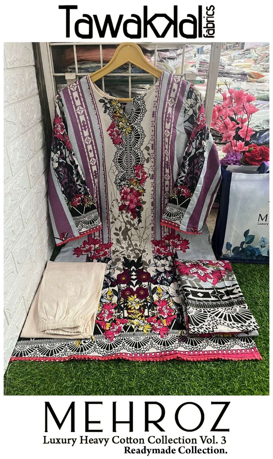  TAWAKKAL FABRICS MEHROZ VOL 3 LUXURY HEAVY COTTON READY MADE COLLECTION