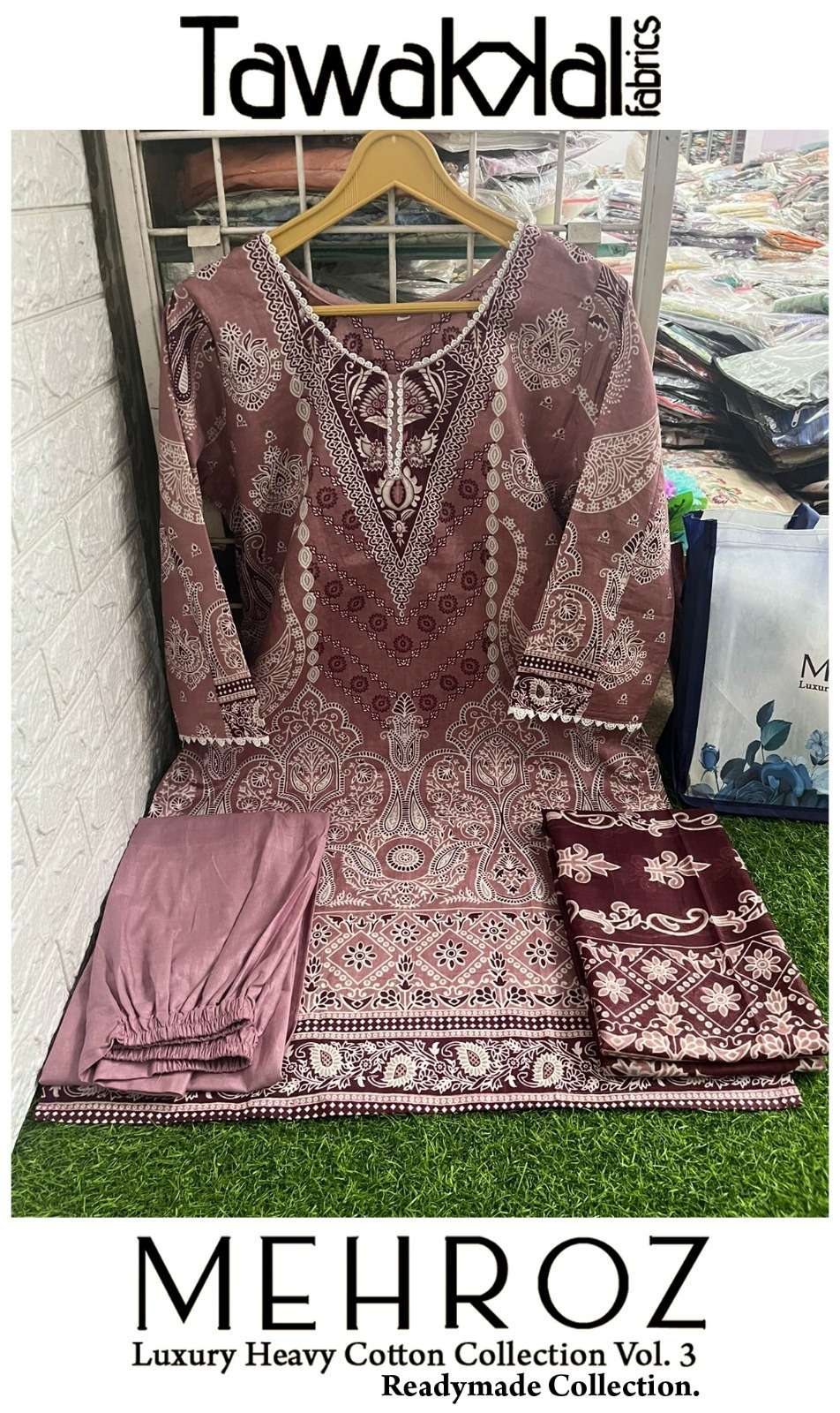  TAWAKKAL FABRICS MEHROZ VOL 3 LUXURY HEAVY COTTON READY MADE COLLECTION