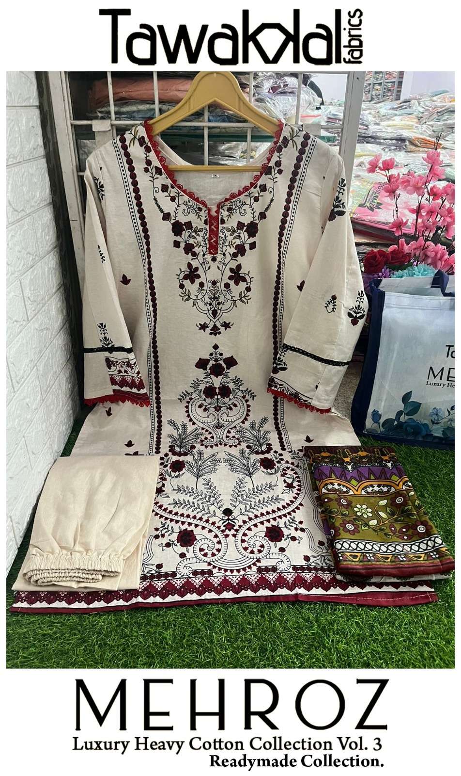  TAWAKKAL FABRICS MEHROZ VOL 3 LUXURY HEAVY COTTON READY MADE COLLECTION