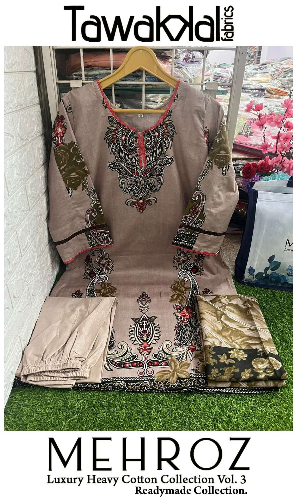  TAWAKKAL FABRICS MEHROZ VOL 3 LUXURY HEAVY COTTON READY MADE COLLECTION