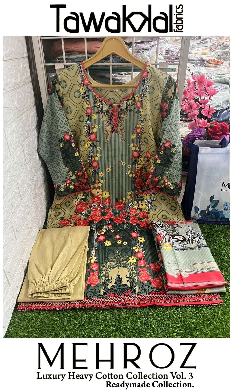  TAWAKKAL FABRICS MEHROZ VOL 3 LUXURY HEAVY COTTON READY MADE COLLECTION
