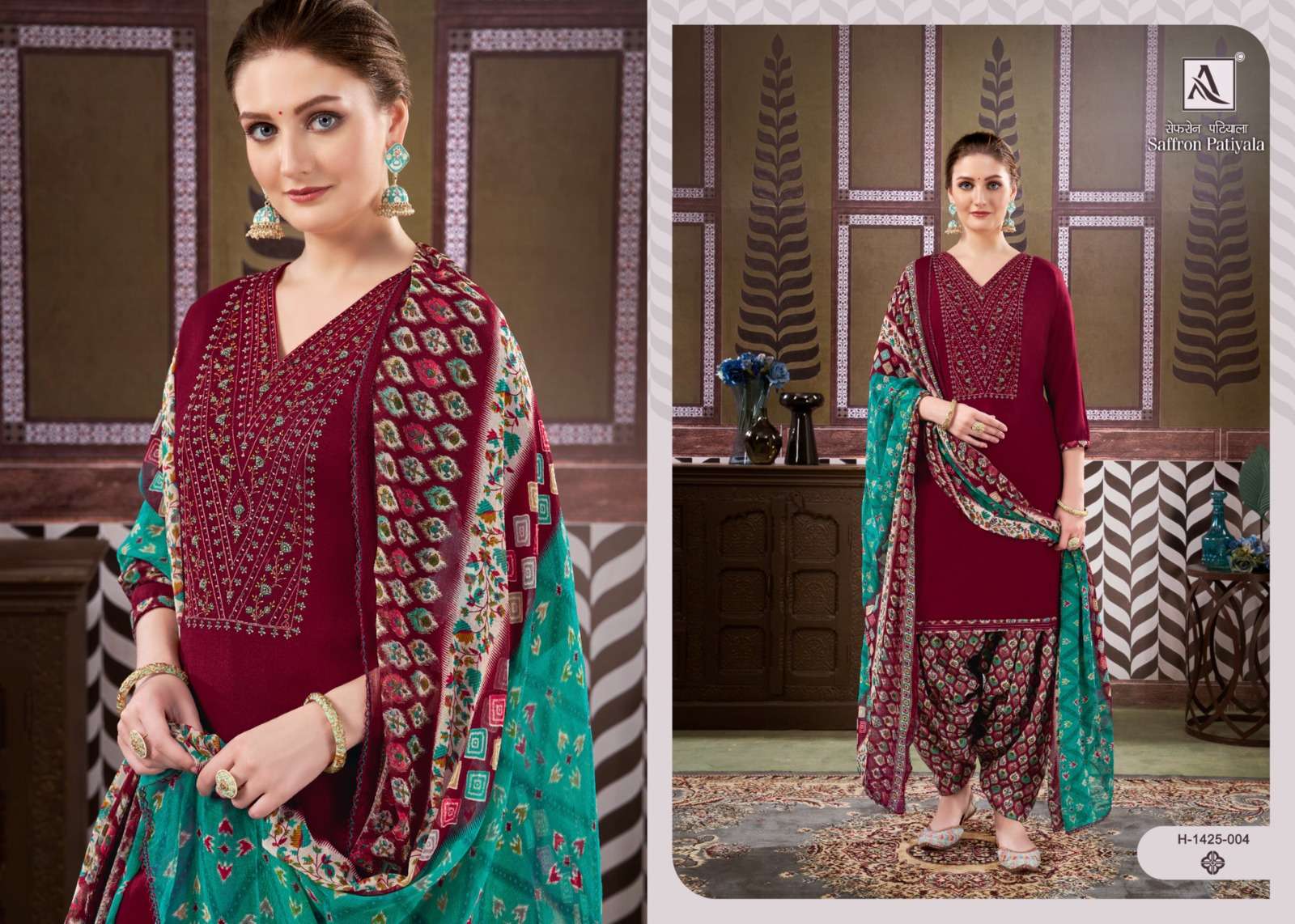 ALOK SUITS SAFFRON PATIYALA