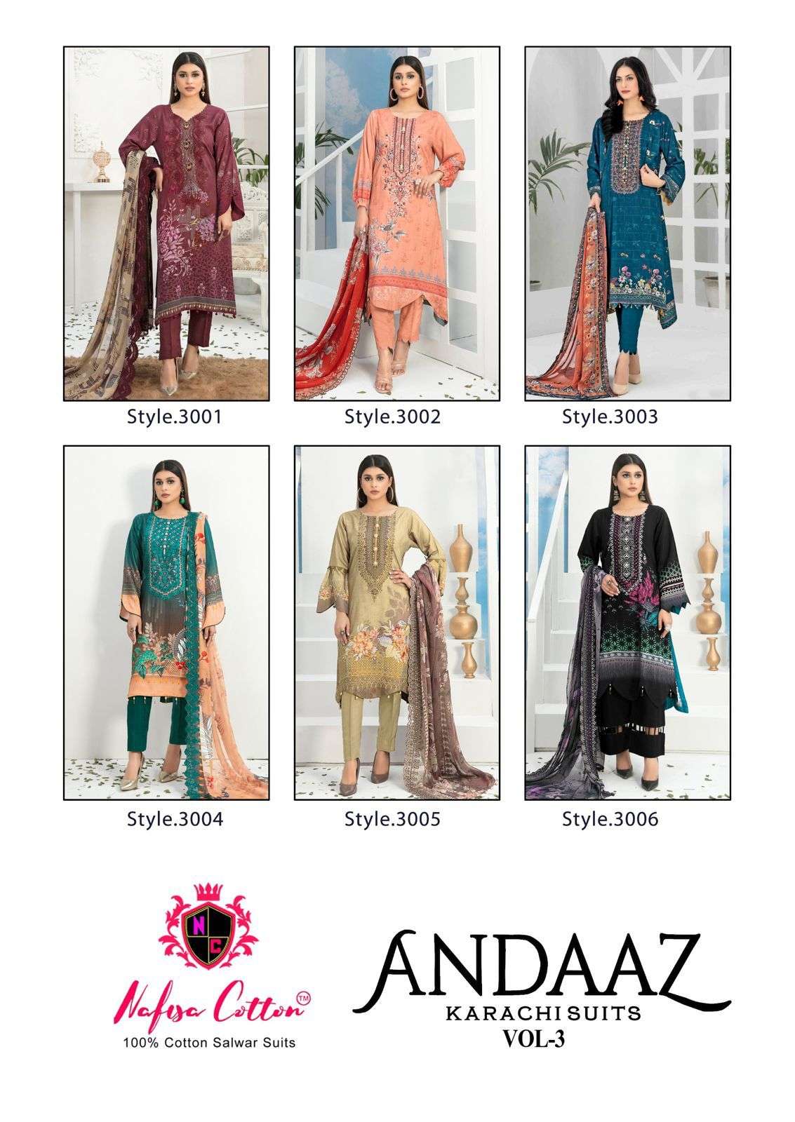 NAFISA COTTON ANDAAZ KARACHI SUITS VOL 3 