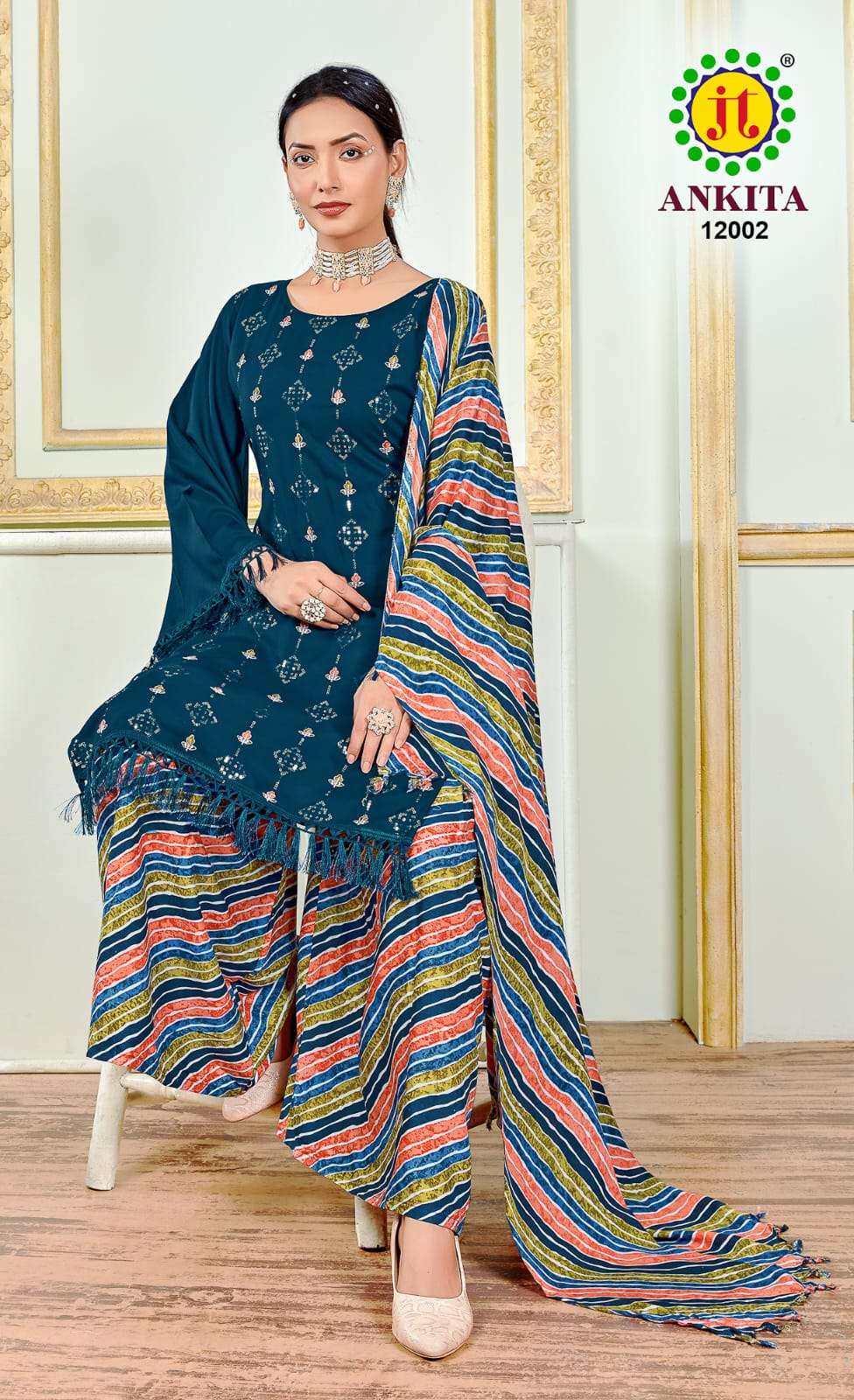 JT ANKITA VOL 12 RAYON FANCY SEQUENCE EMBROIDERY WORK SUIT