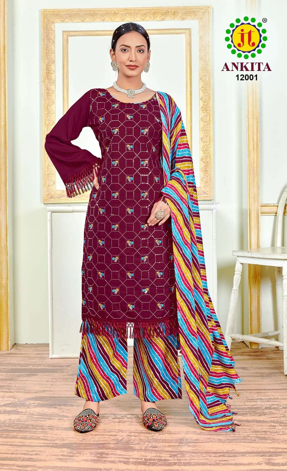 JT ANKITA VOL 12 RAYON FANCY SEQUENCE EMBROIDERY WORK SUIT