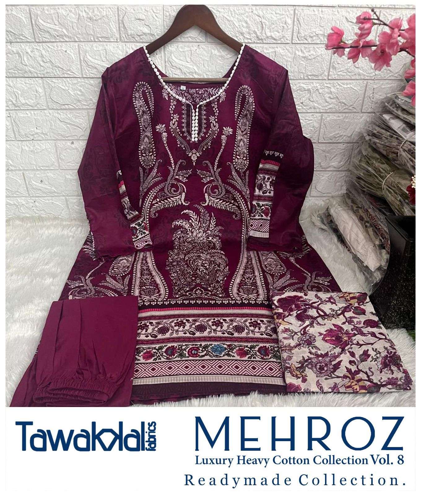TAWAKKAL FABRICS MEHROZ LUXURY HEAVY COTTON COLLECTION VOL 8 READY MADE COLLECTION