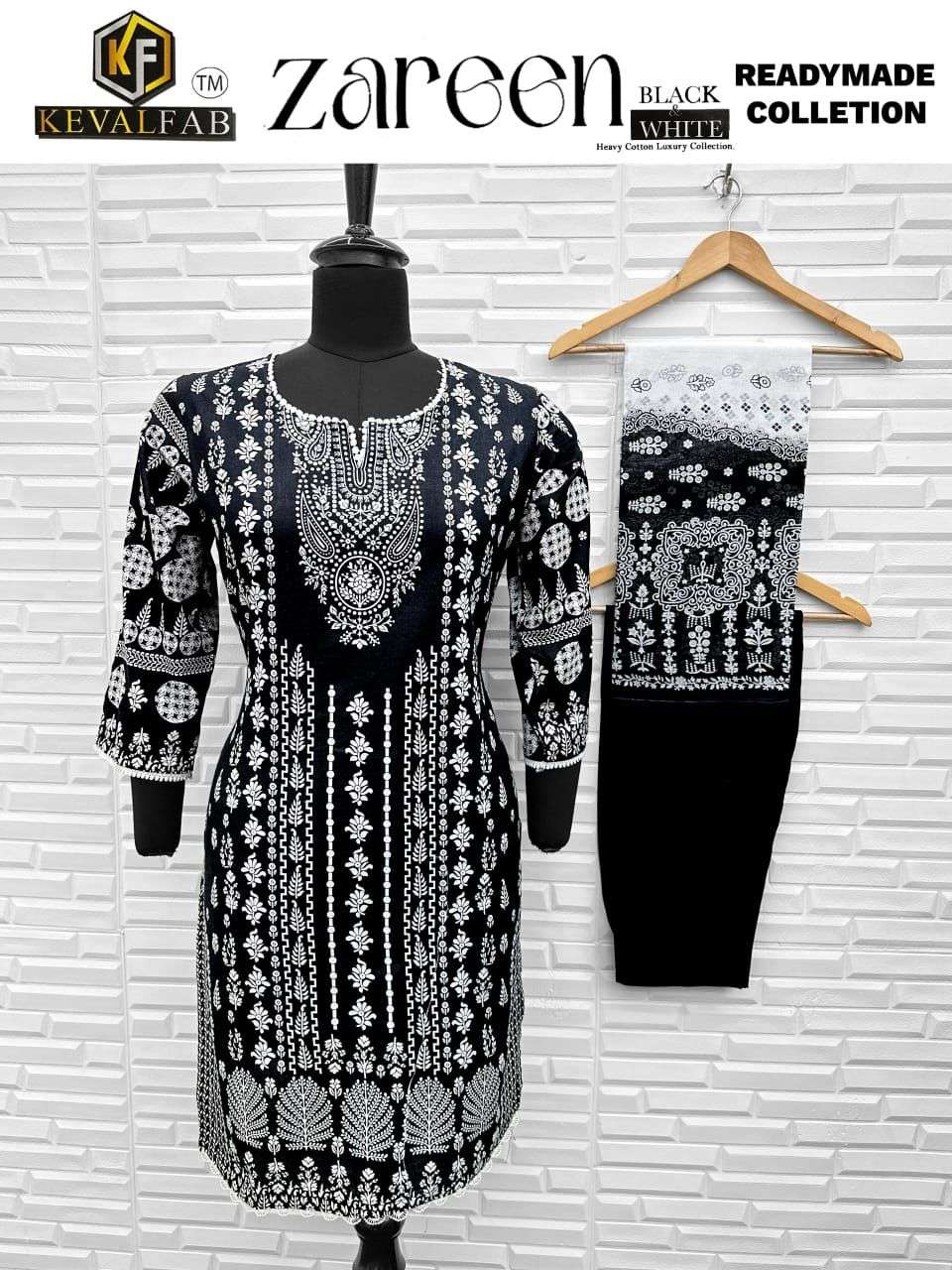 KEVAL FAB ZAREEN BLACK & WHITE READY MADE COLLECTION