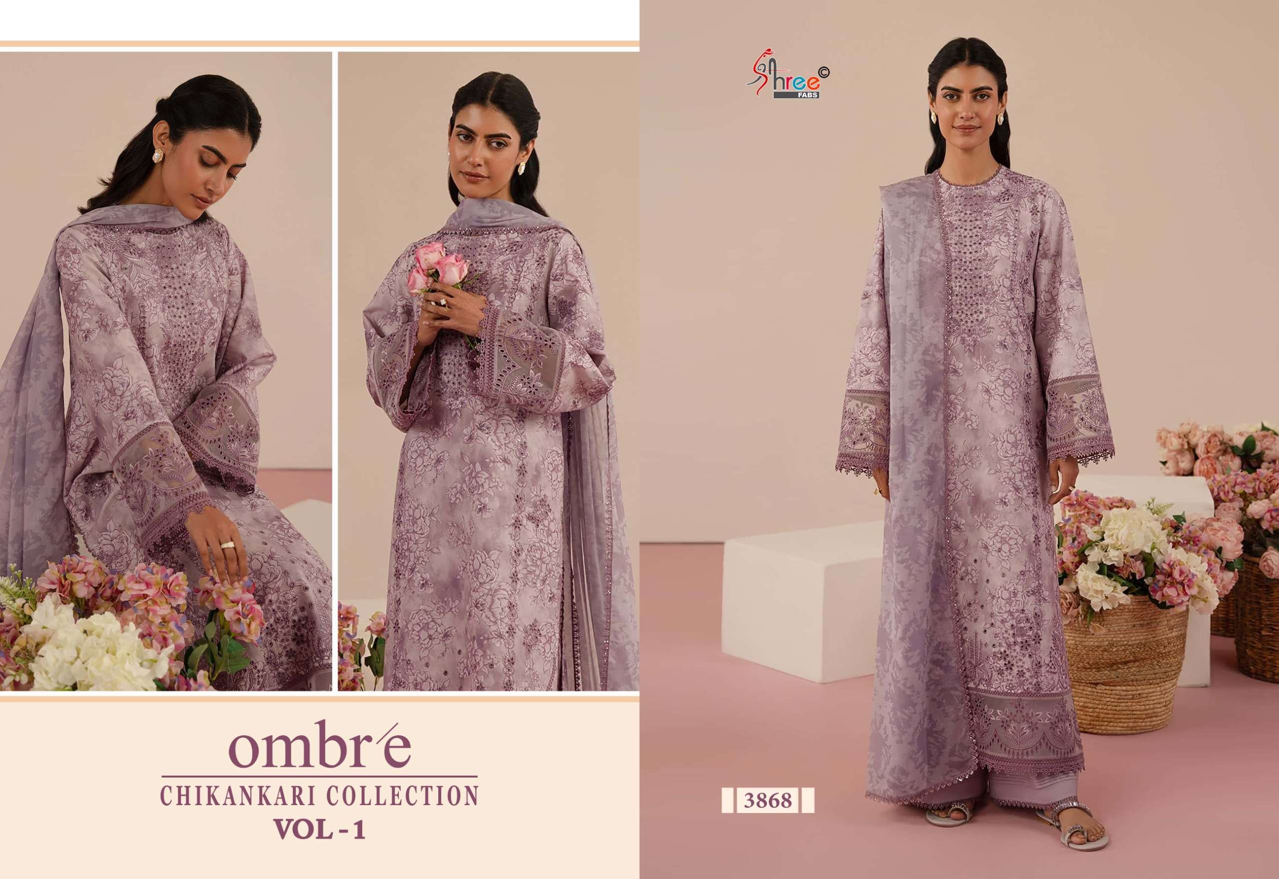 SHREE FABS OMBRE CHIKANKARI LAWN COLLECTION VOL 1 