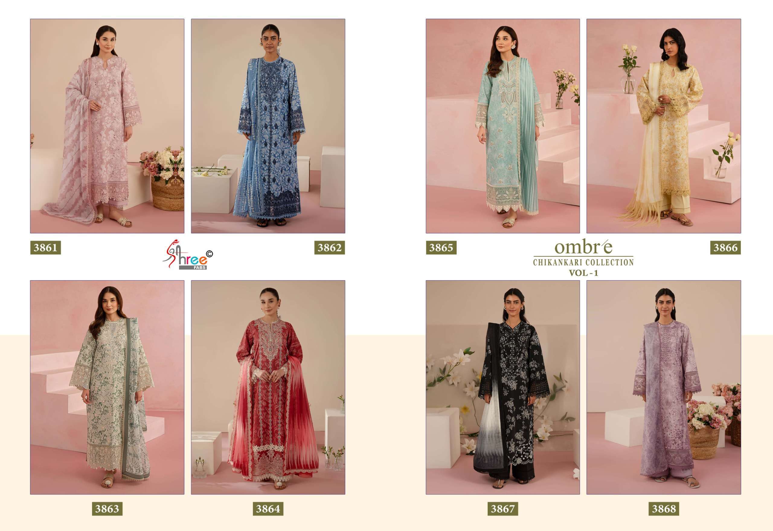 SHREE FABS OMBRE CHIKANKARI LAWN COLLECTION VOL 1 