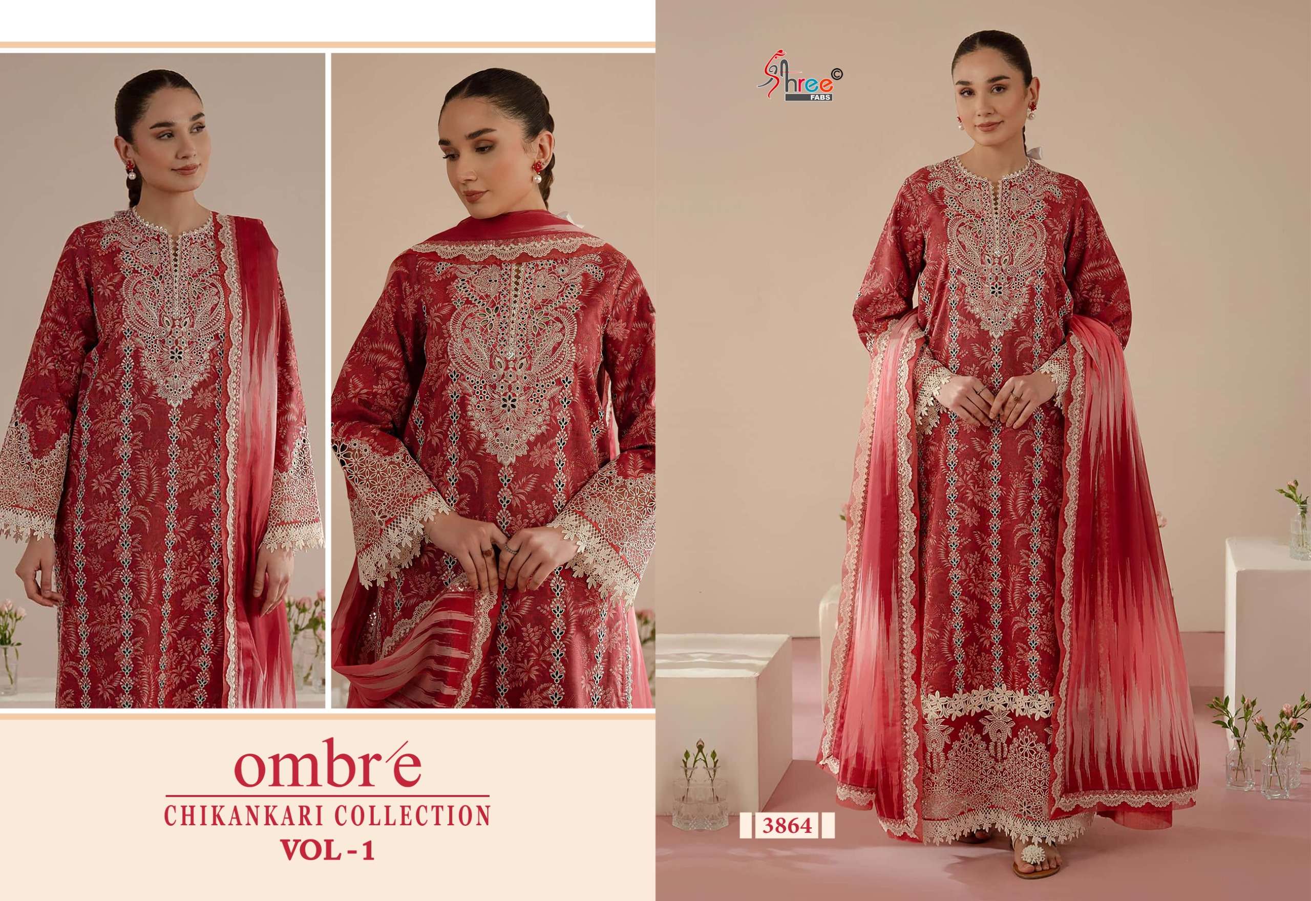 SHREE FABS OMBRE CHIKANKARI LAWN COLLECTION VOL 1 