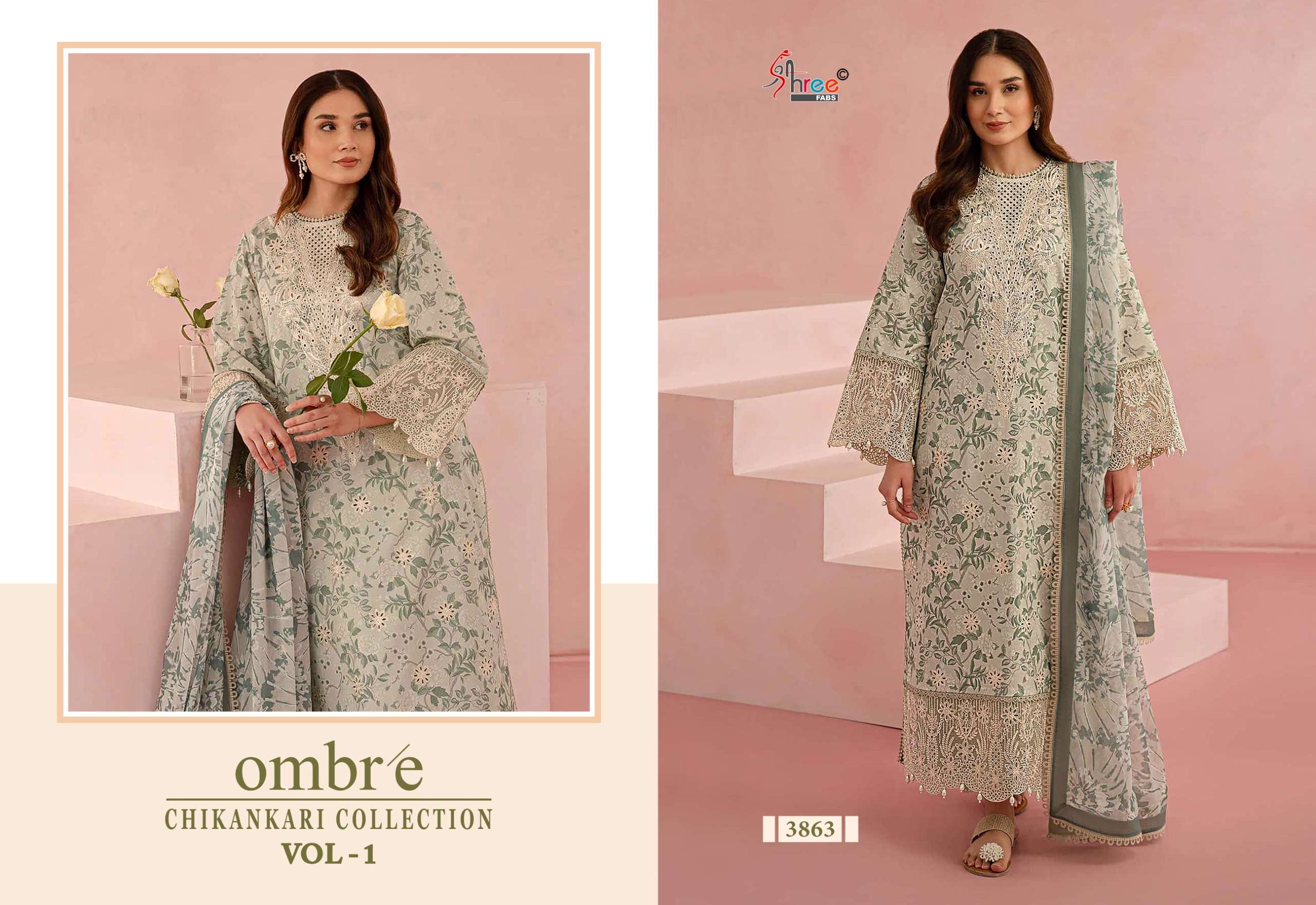 SHREE FABS OMBRE CHIKANKARI LAWN COLLECTION VOL 1 