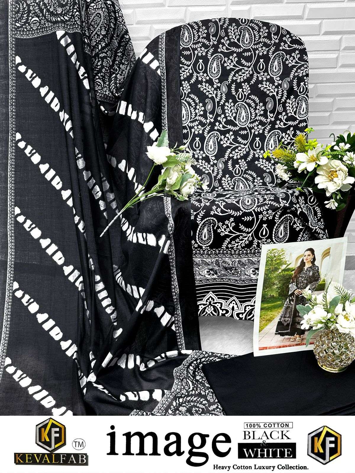 KEVAL FAB BLACK & WHITE HEAVY COTTON LUXURY COLLECTION 