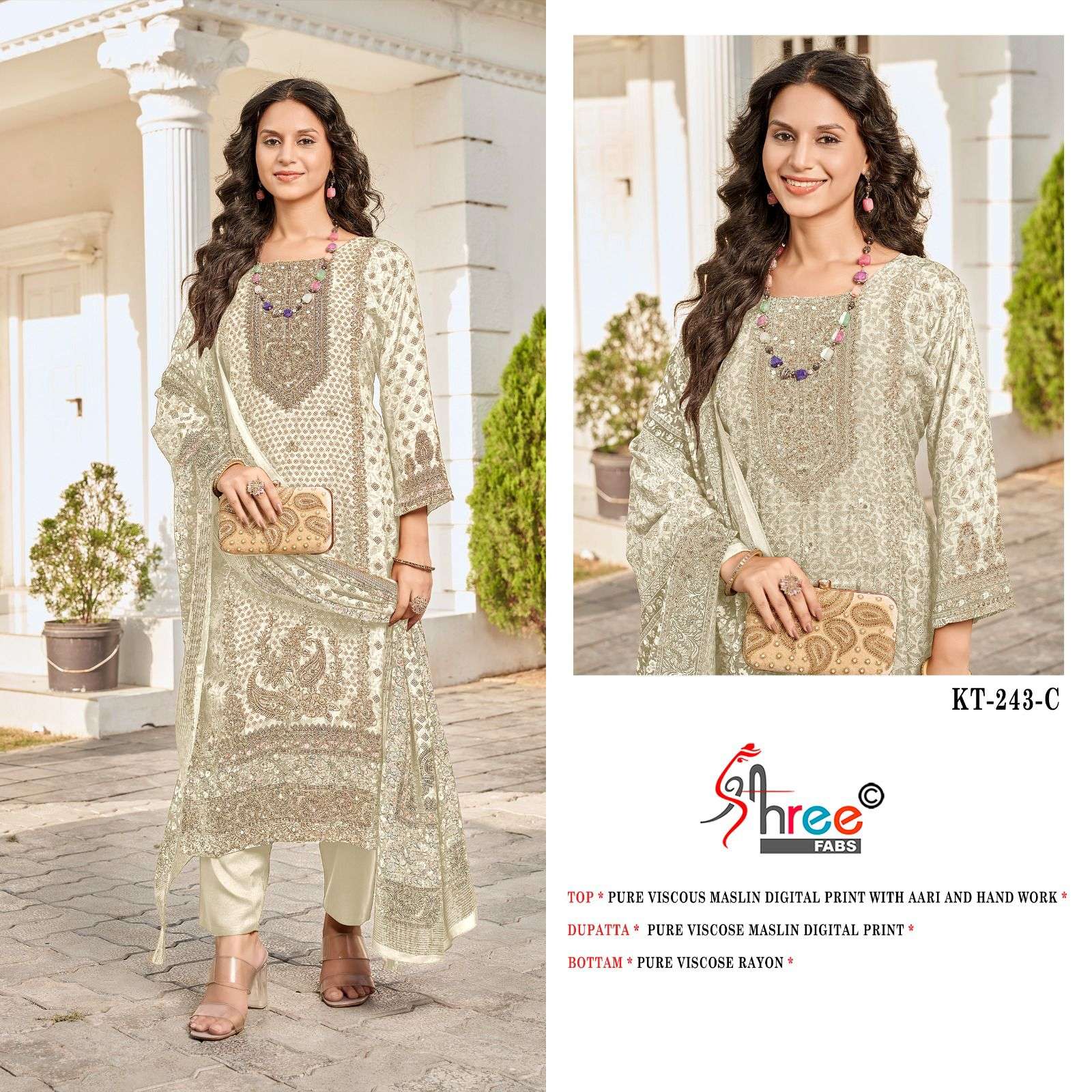 SHREE FABS KT 243 VISCOSE DIGITAL PRINTS WITH FANCY WORK SUIT