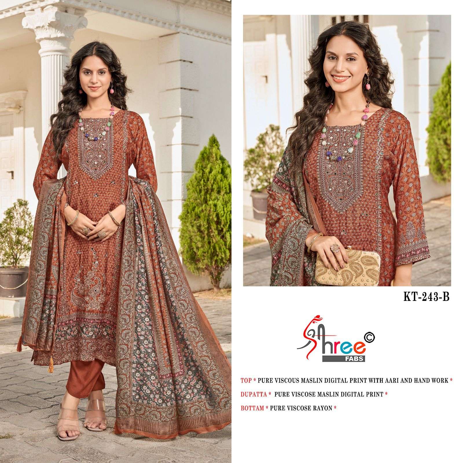 SHREE FABS KT 243 VISCOSE DIGITAL PRINTS WITH FANCY WORK SUIT