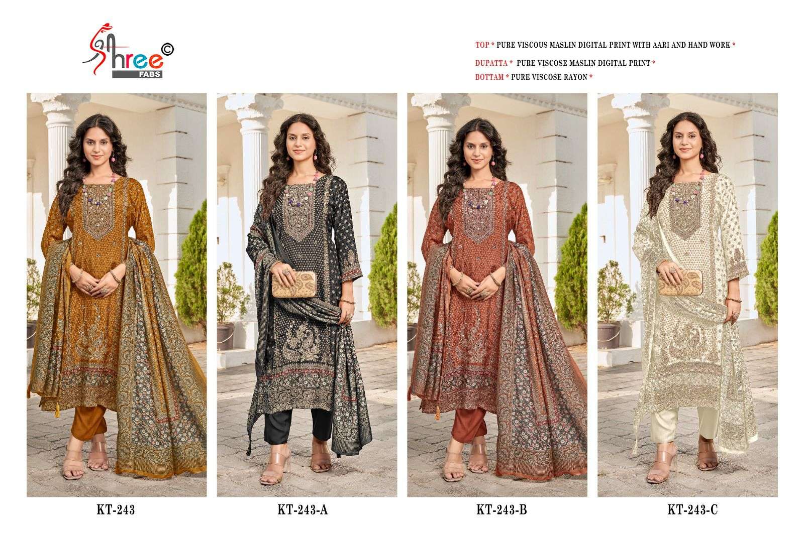 SHREE FABS KT 243 VISCOSE DIGITAL PRINTS WITH FANCY WORK SUIT
