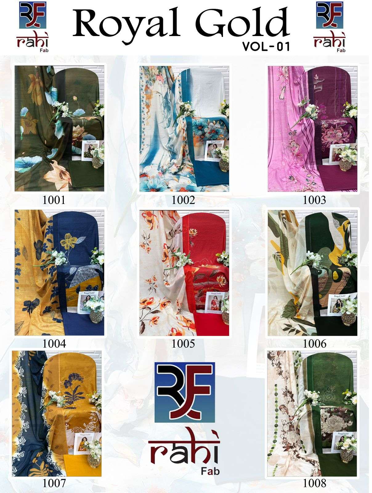 RAHI FAB  ROYAL GOLD COTTON PRINTED WITH FANCY WORK SUIT