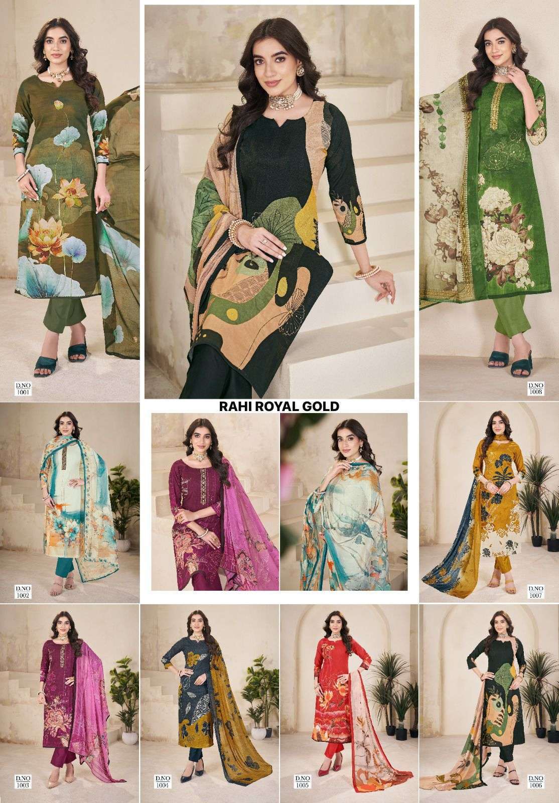 RAHI FAB  ROYAL GOLD COTTON PRINTED WITH FANCY WORK SUIT