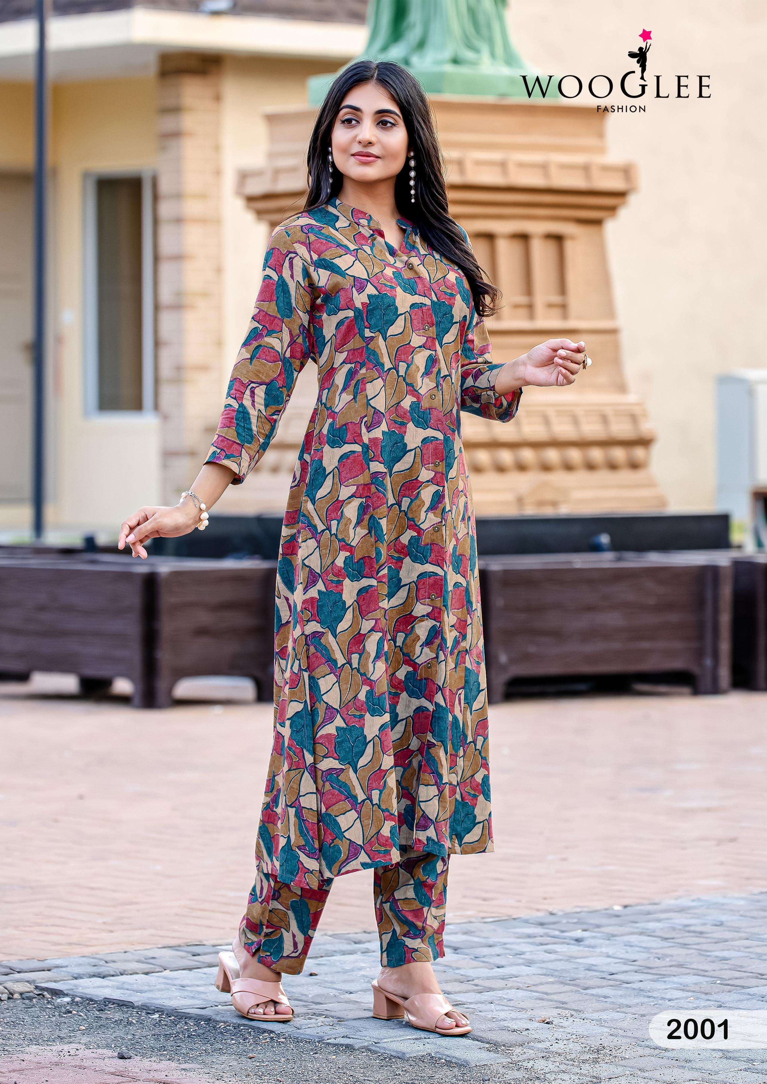  WOOGLEE SANKALP RAYON PRINTED FANCY KURTI WITH BOTTOM PAIR 