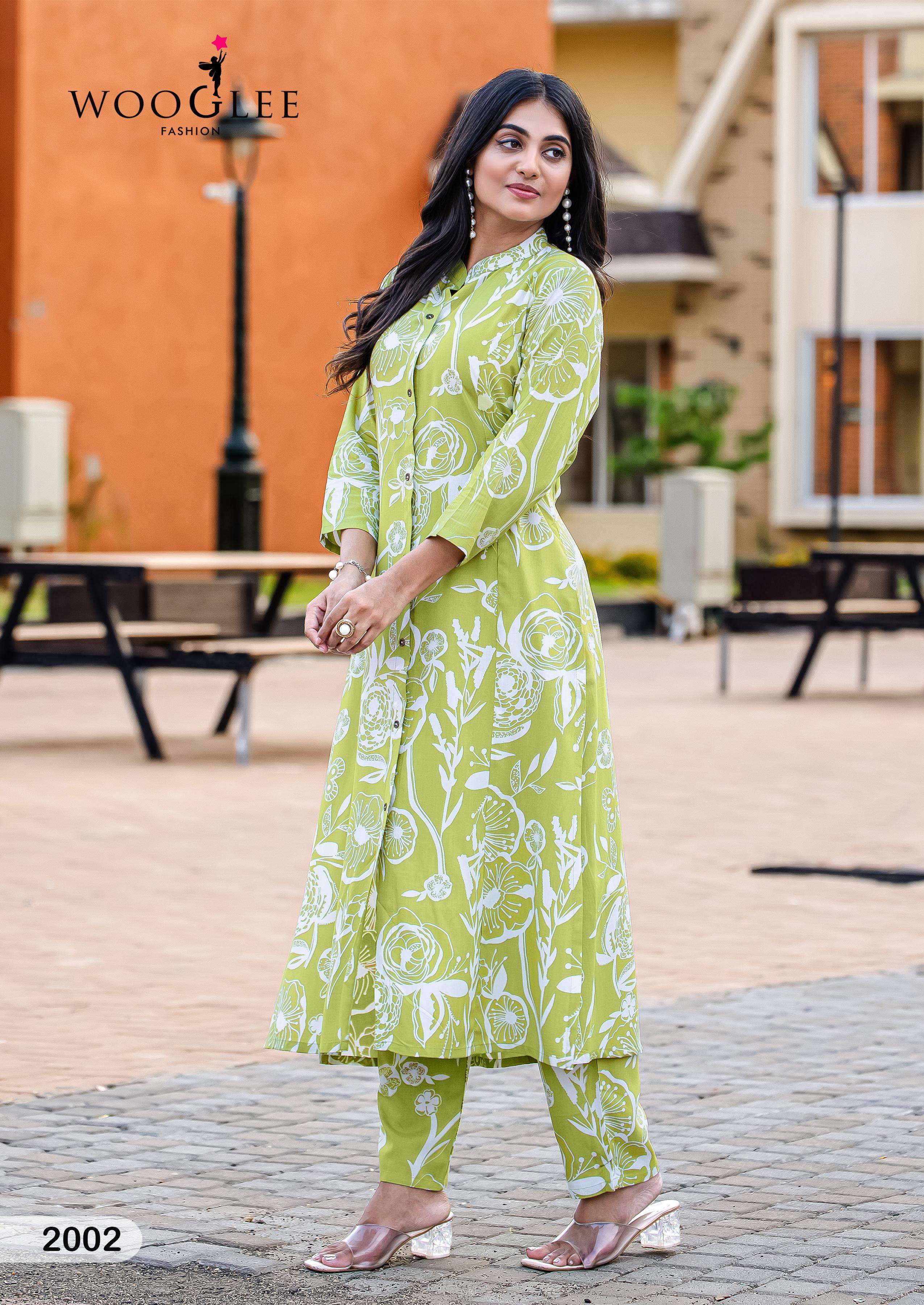  WOOGLEE SANKALP RAYON PRINTED FANCY KURTI WITH BOTTOM PAIR 