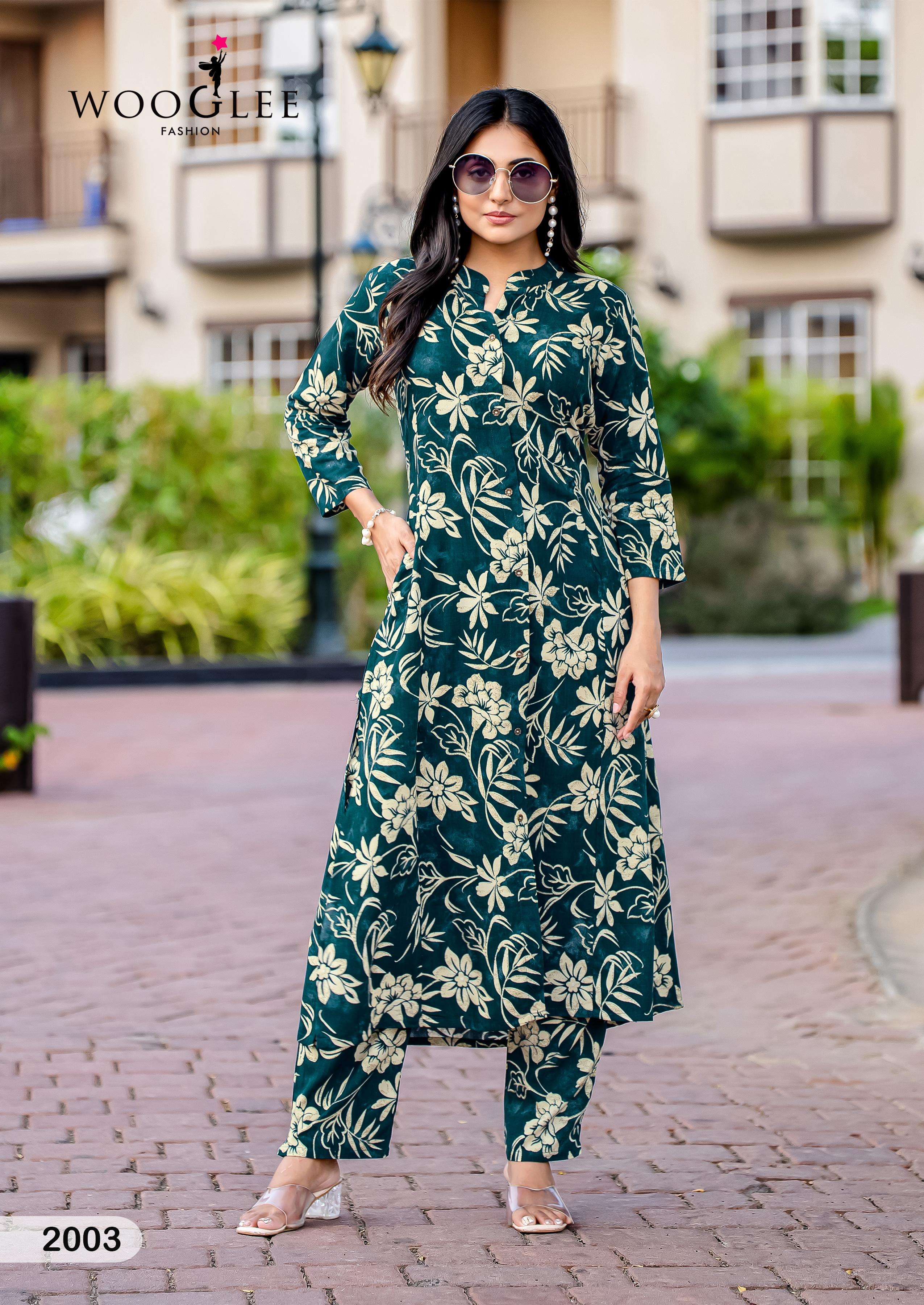  WOOGLEE SANKALP RAYON PRINTED FANCY KURTI WITH BOTTOM PAIR 