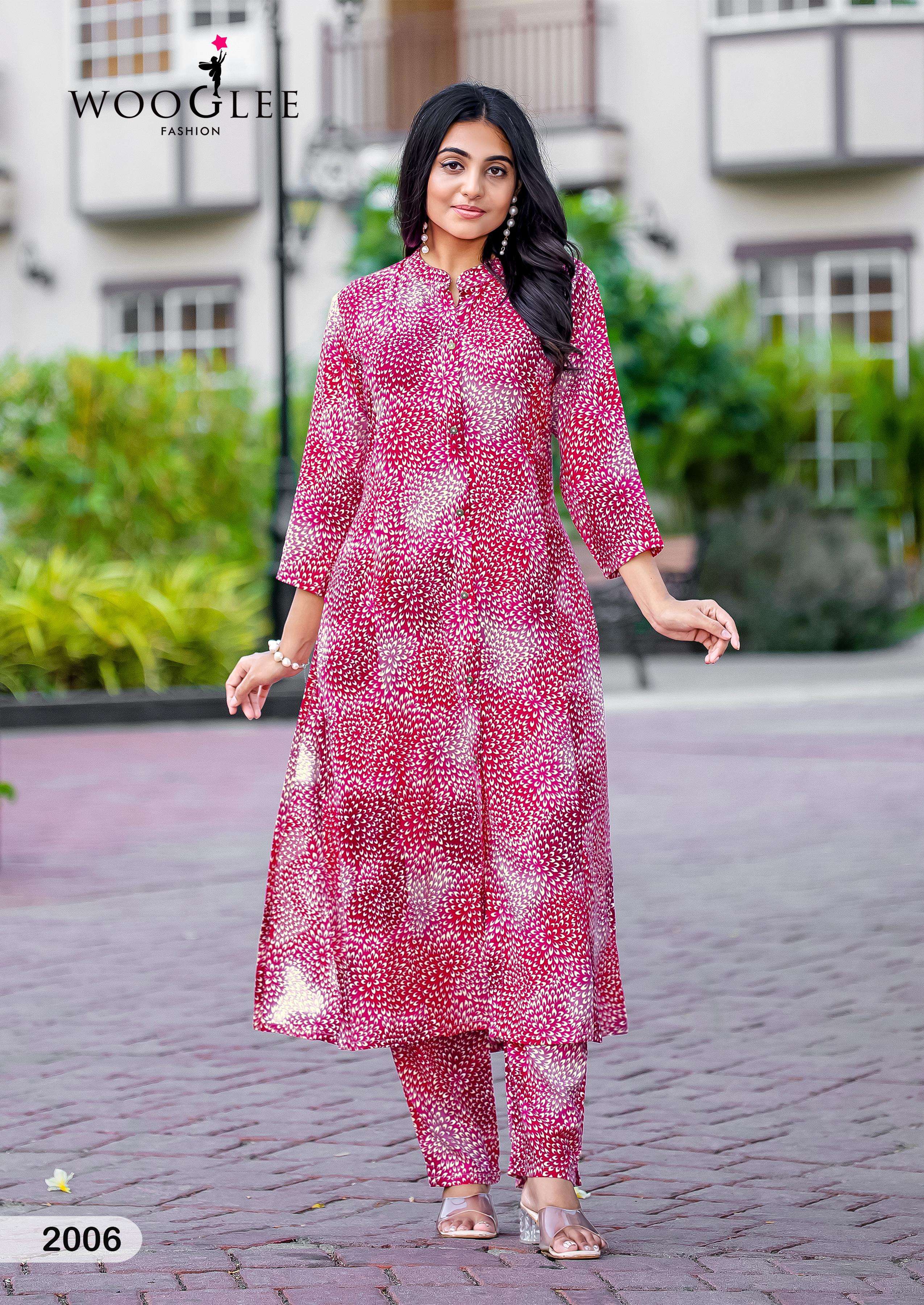  WOOGLEE SANKALP RAYON PRINTED FANCY KURTI WITH BOTTOM PAIR 
