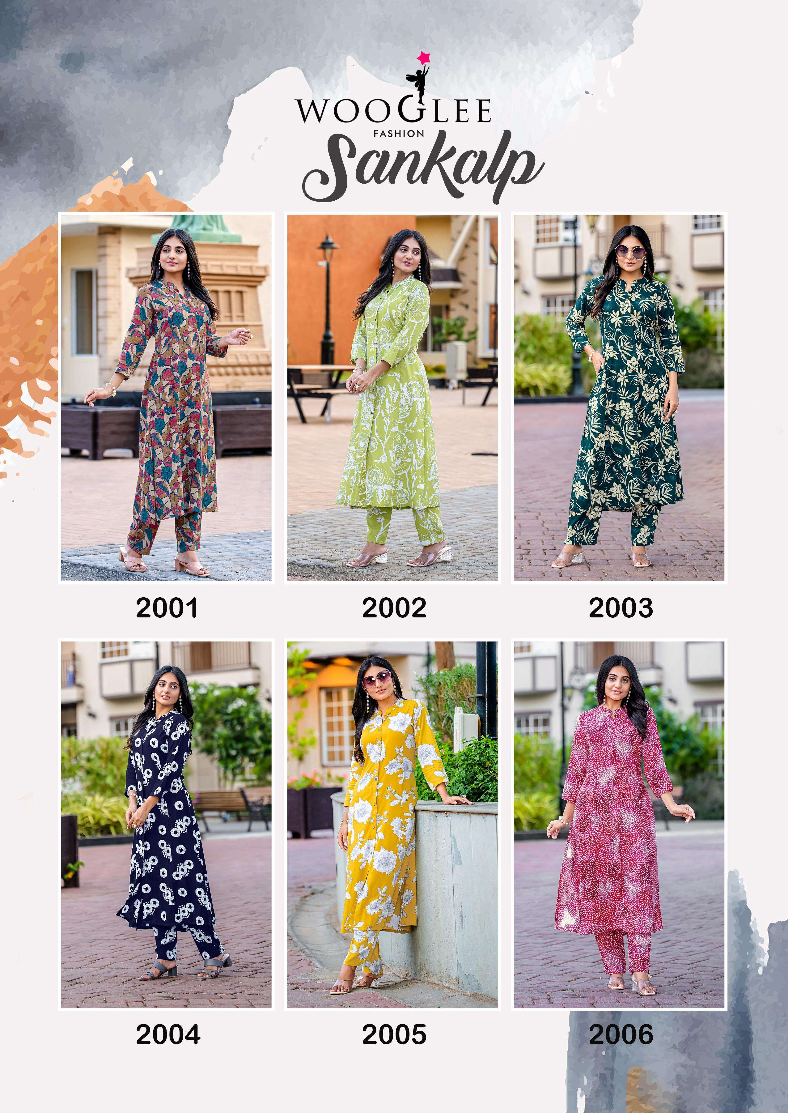  WOOGLEE SANKALP RAYON PRINTED FANCY KURTI WITH BOTTOM PAIR 
