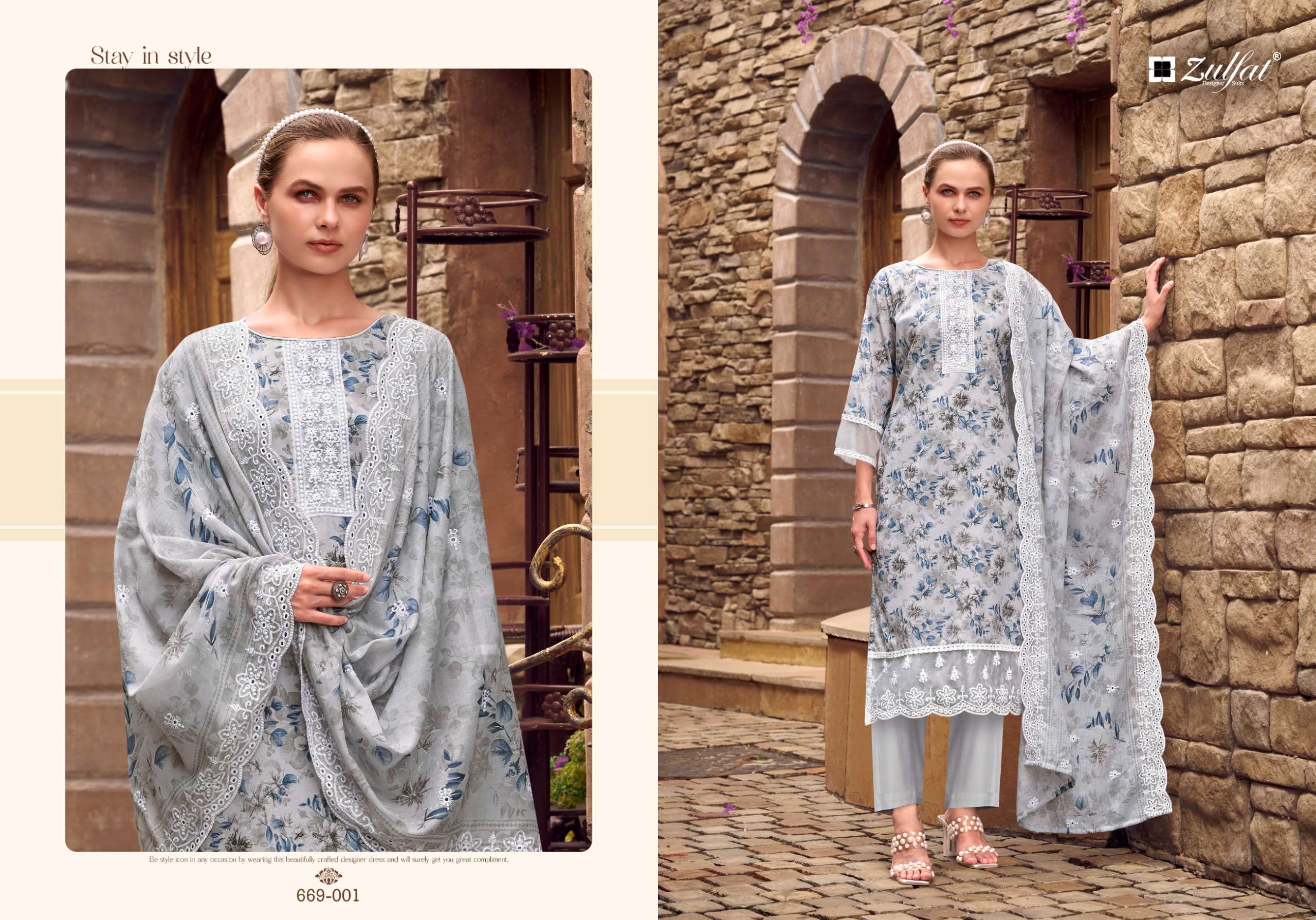  ZULFAT DESIGNER SUITS KIYARA COTTON  PRINT WITH EMBROIDERY WORK SUITS 