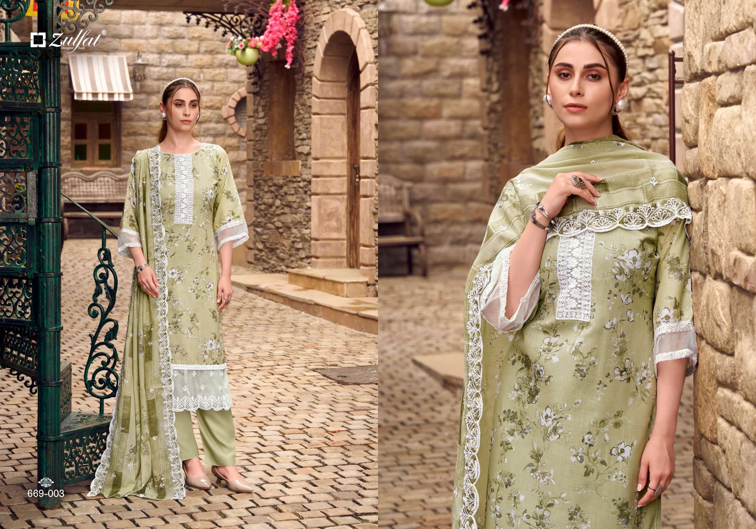  ZULFAT DESIGNER SUITS KIYARA COTTON  PRINT WITH EMBROIDERY WORK SUITS 