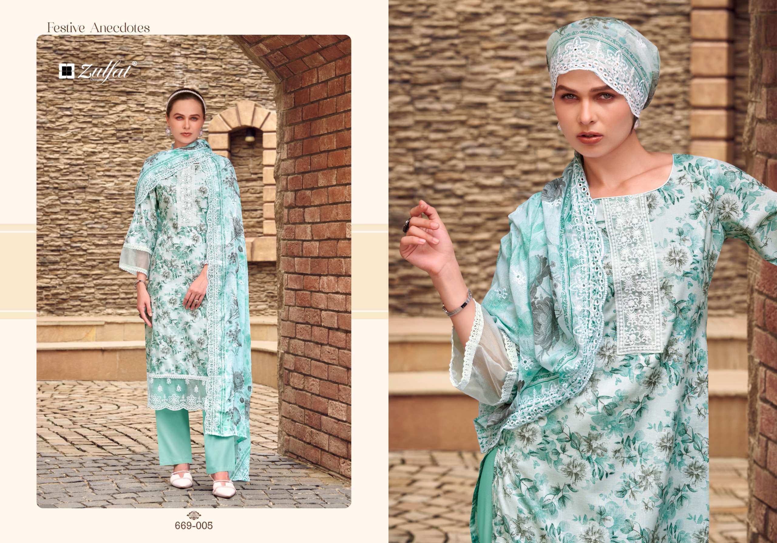  ZULFAT DESIGNER SUITS KIYARA COTTON  PRINT WITH EMBROIDERY WORK SUITS 