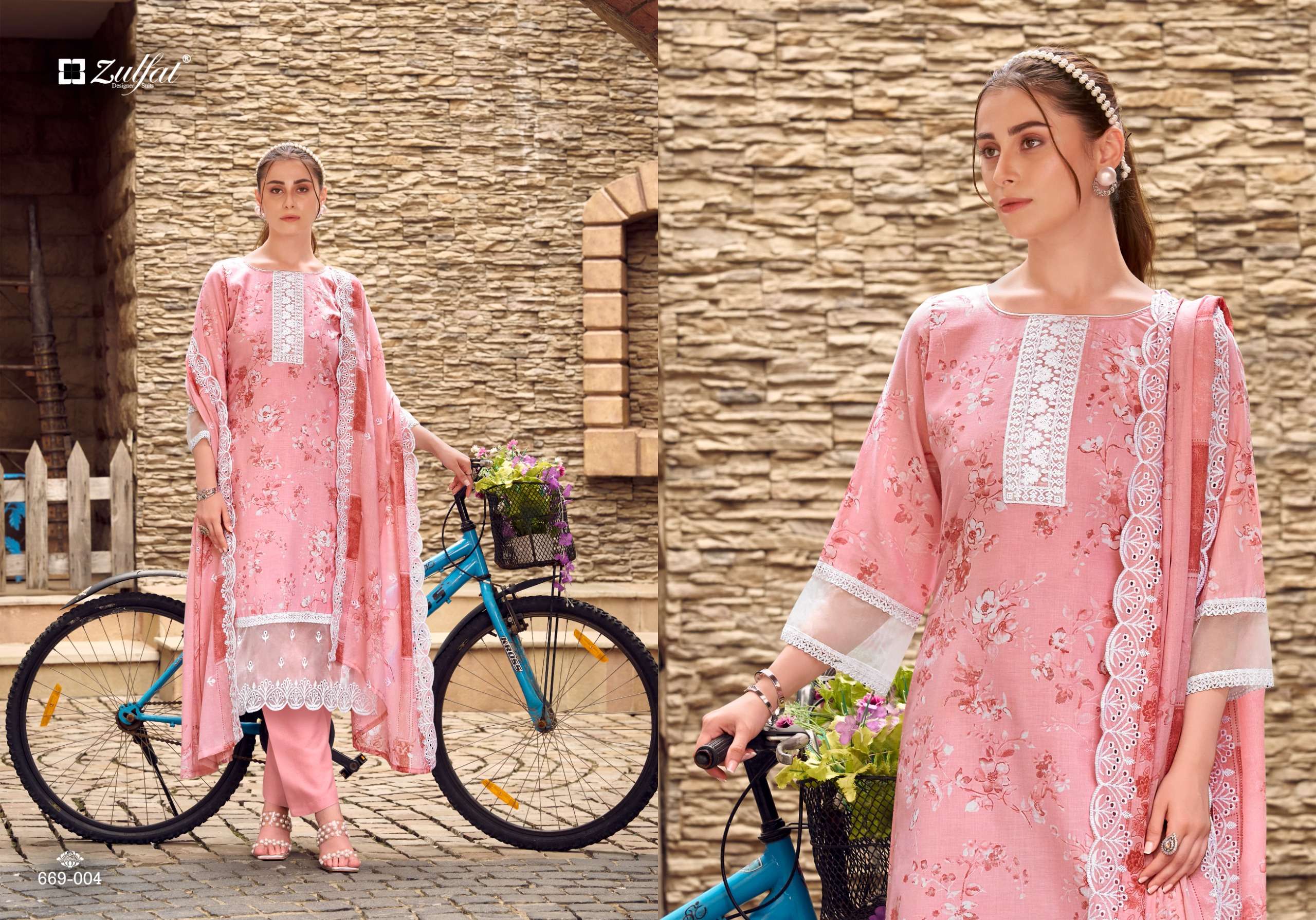  ZULFAT DESIGNER SUITS KIYARA COTTON  PRINT WITH EMBROIDERY WORK SUITS 
