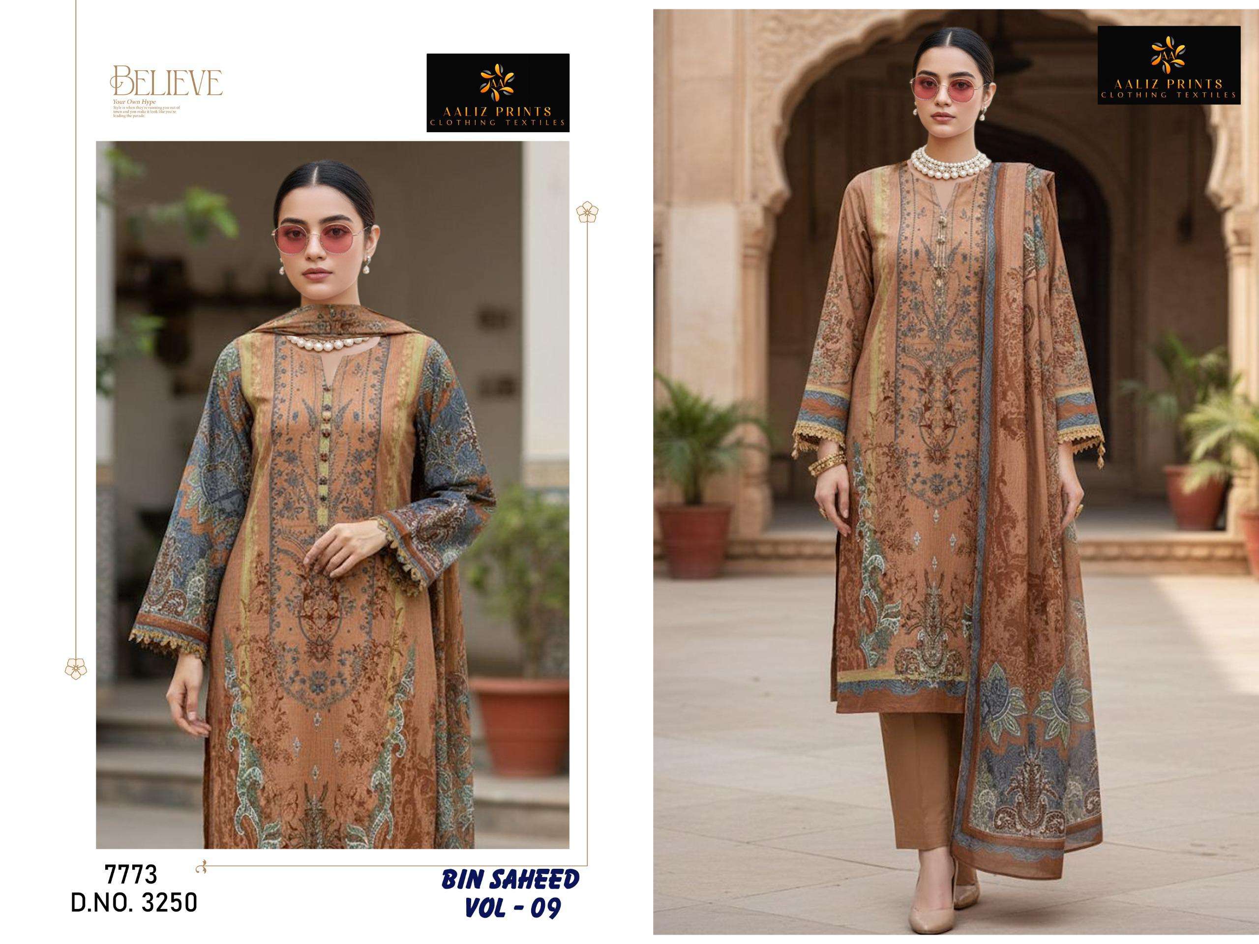 AALIZ PRINTS BIN SAHEED VOL 9 COTTON DIGITAL PRINTS SALWAR SUIT	