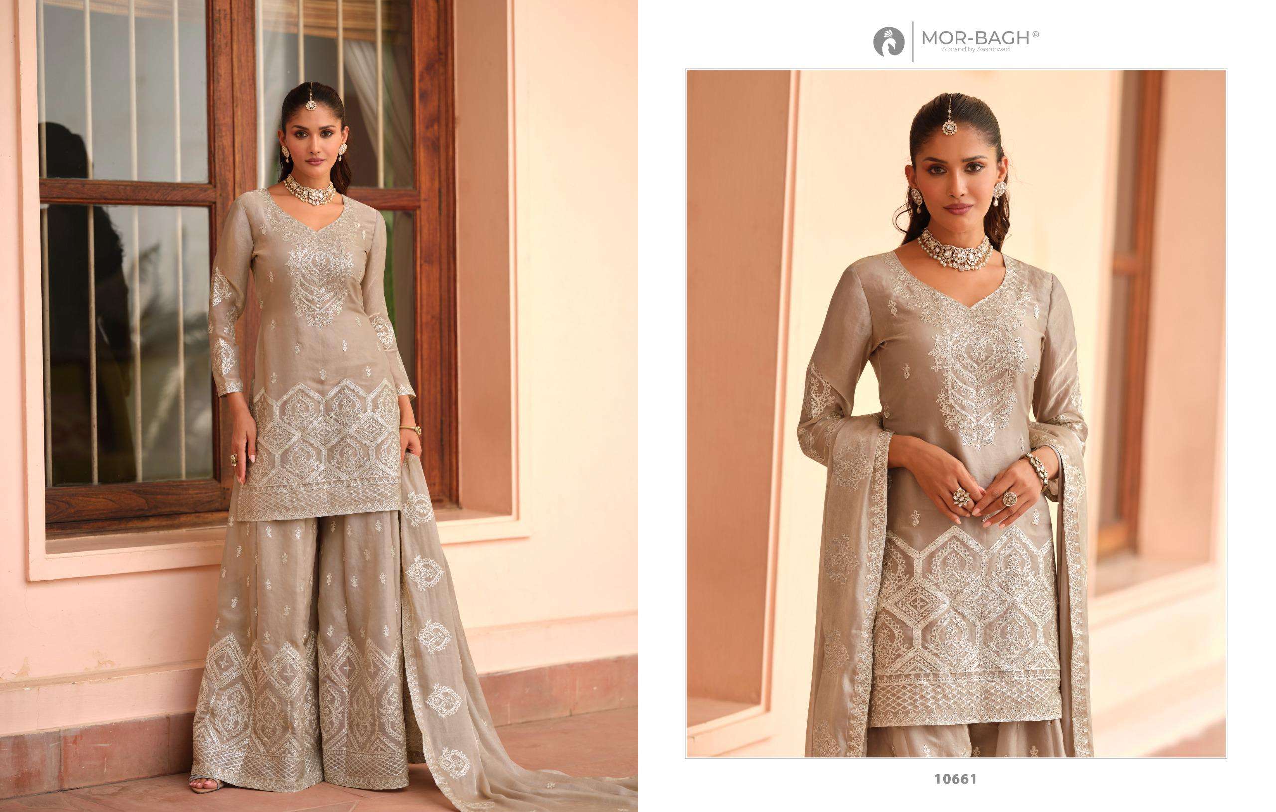 AASHIRWAD CREATION MANYA SILK HEAVY EMBROIDERD DESIGNER WEDDING WEAR SUIT