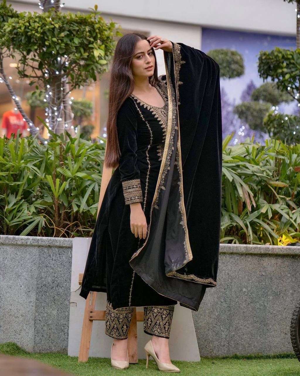 AD 089 VELVET EMBROIDERY DESIGNER READY MADE TOP BOTTOM & DUPATTA COLLECTIONS