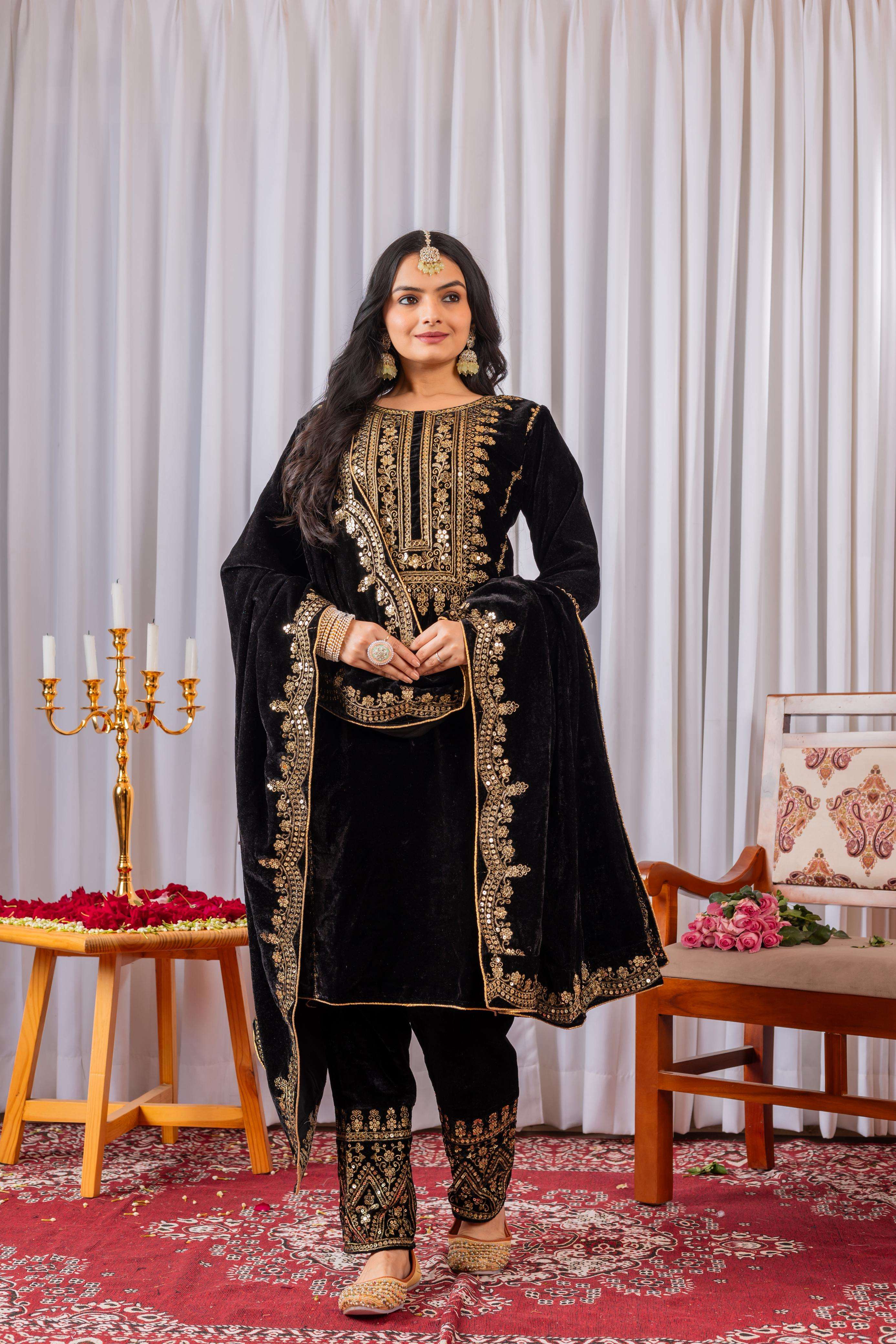 AD 089 VELVET EMBROIDERY DESIGNER READY MADE TOP BOTTOM & DUPATTA COLLECTIONS