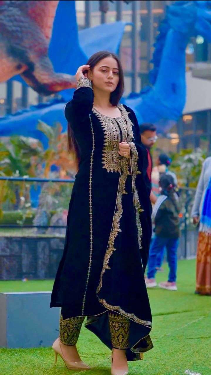AD 089 VELVET EMBROIDERY DESIGNER READY MADE TOP BOTTOM & DUPATTA COLLECTIONS
