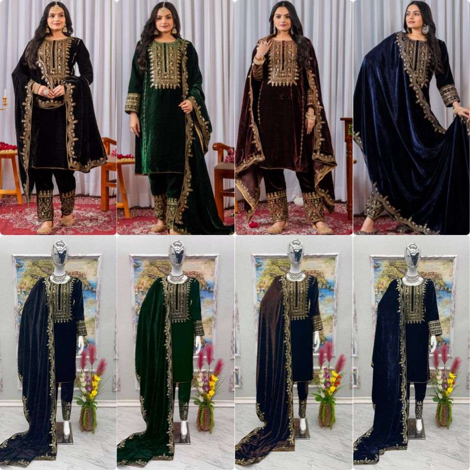 AD 089 VELVET EMBROIDERY DESIGNER READY MADE TOP BOTTOM & DUPATTA COLLECTIONS