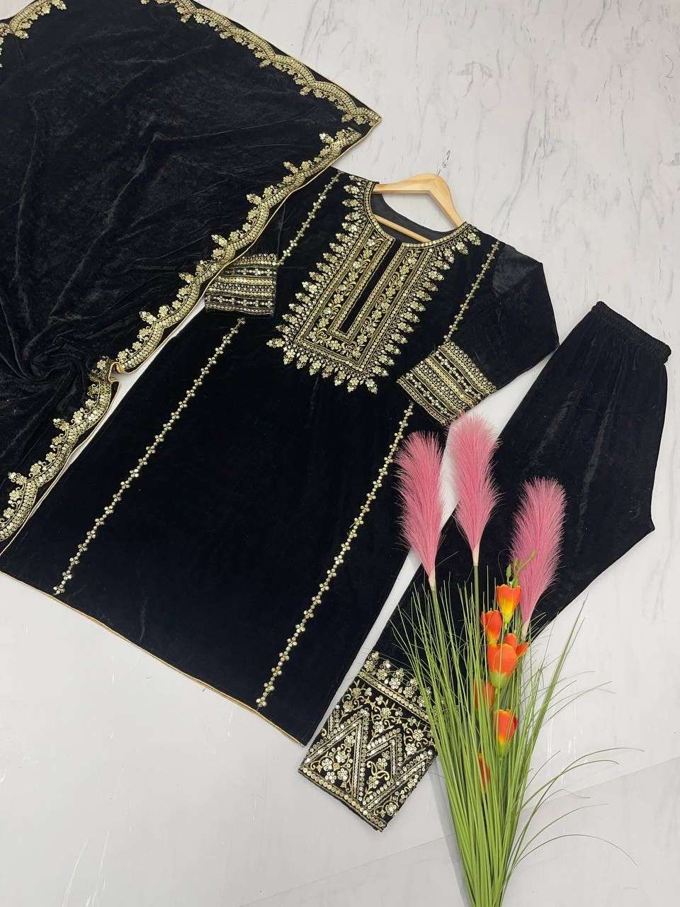 AD 089 VELVET EMBROIDERY DESIGNER READY MADE TOP BOTTOM & DUPATTA COLLECTIONS
